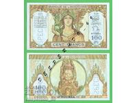 (¯`'•.¸(reproducere) NOUA CALEDONIA 100 franci 1957 UNC