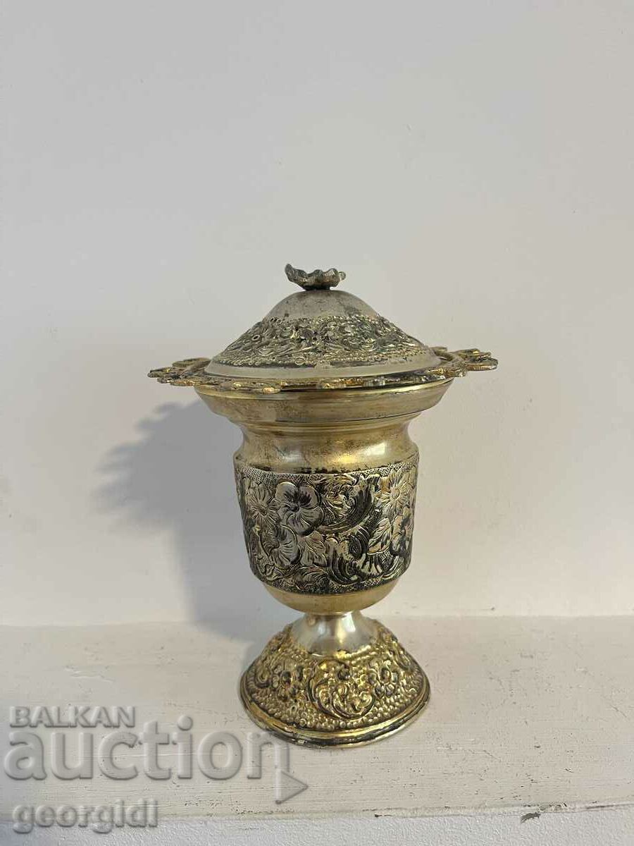 Incredibly beautiful silver plated cooler with gilding. #2595