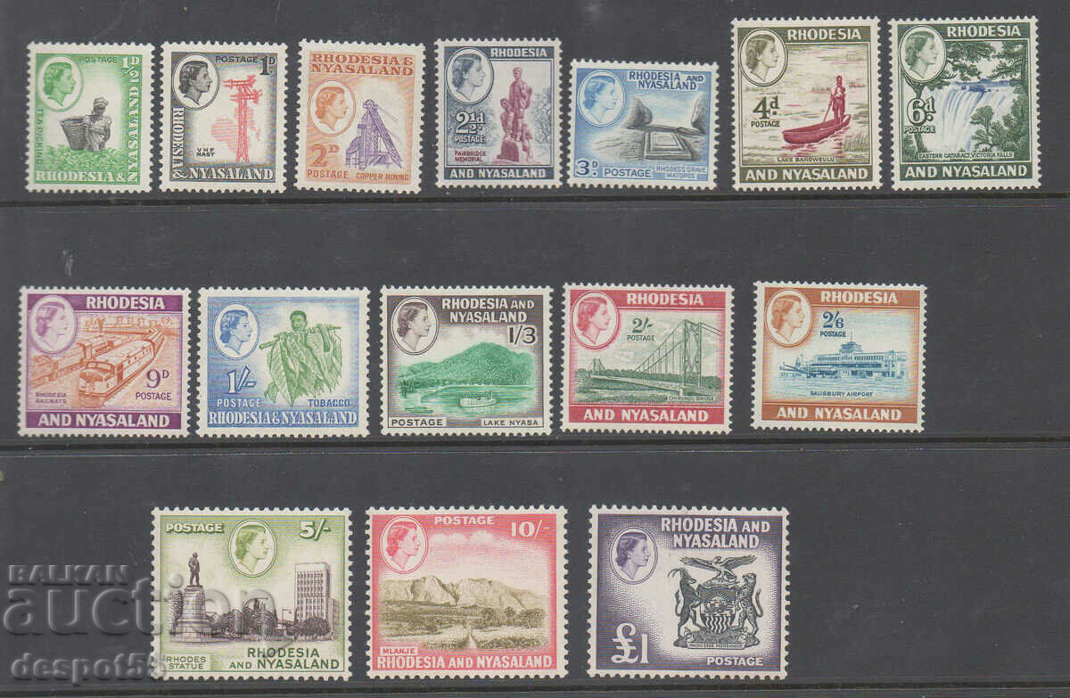 1959-62. Rhodesia and Nyasaland. Local motifs and Elizabeth II.