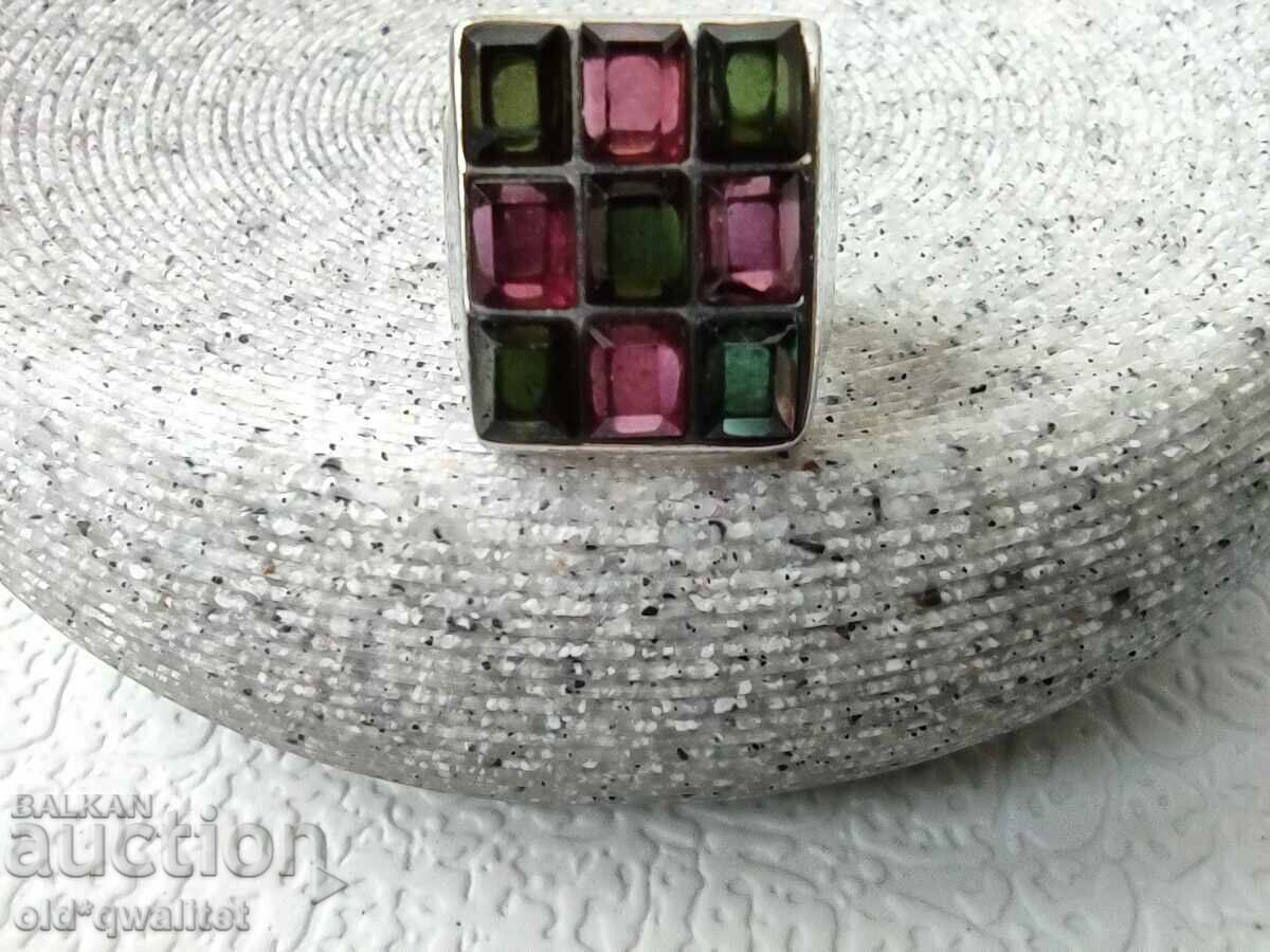 Unusual silver ring with Tourmaline - in green and burgundy with price 697.00 BGN | € 356.37 Unusual silver ring with Tourmaline - in green and burgundy with price 697.00 BGN | € 356.37