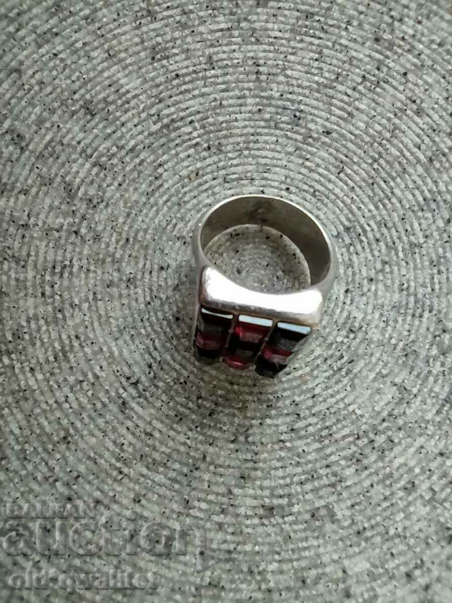 Unusual silver ring with Tourmaline - in green and burgundy - 5 Unusual silver ring with Tourmaline - in green and burgundy - 5