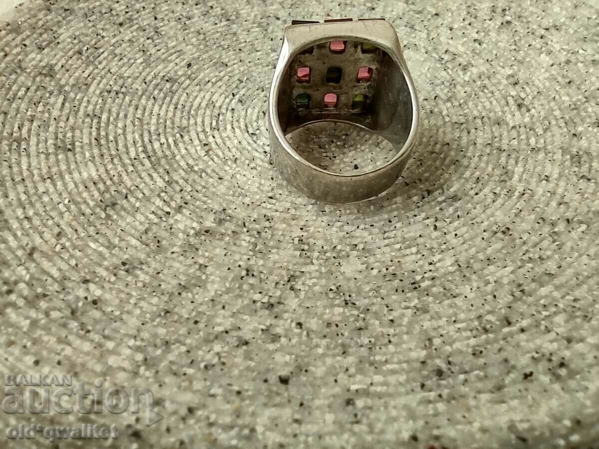 Unusual silver ring with Tourmaline - in green and burgundy - 6 Unusual silver ring with Tourmaline - in green and burgundy - 6