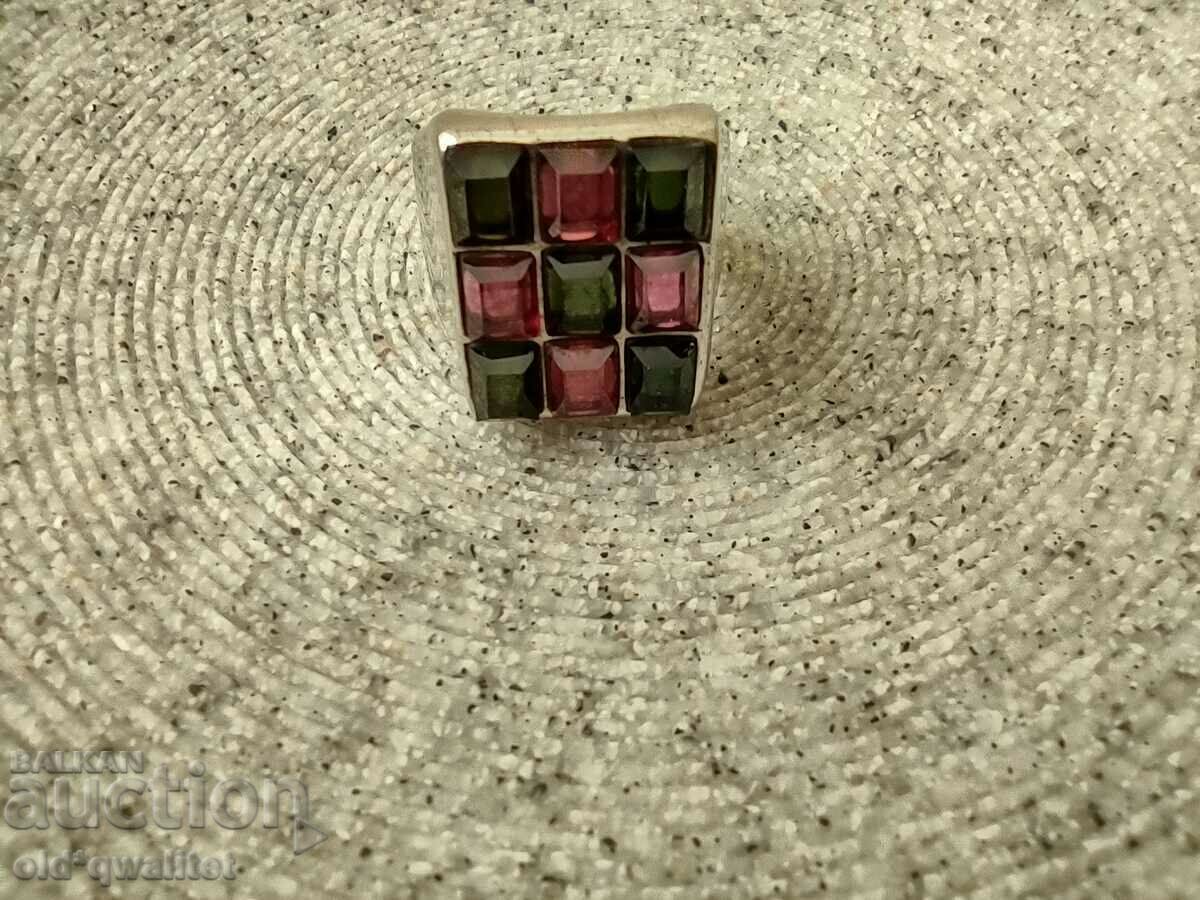 Unusual silver ring with Tourmaline - in green and burgundy - 7 Unusual silver ring with Tourmaline - in green and burgundy - 7