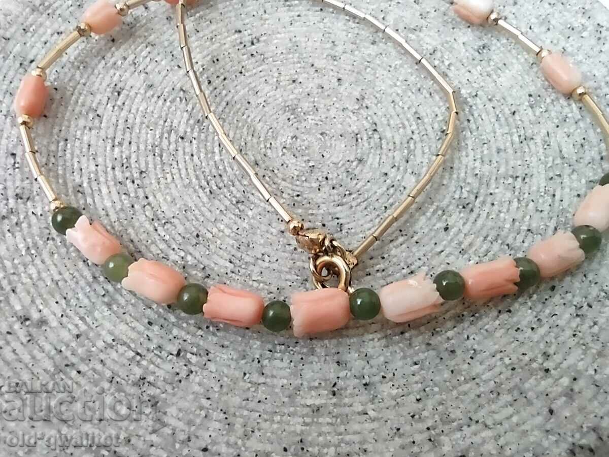 Necklace with natural Coral and Jade with price 197.00 BGN | € 100.72 Necklace with natural Coral and Jade with price 197.00 BGN | € 100.72