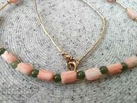 Necklace with natural Coral and Jade