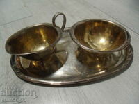 No.*6438 old metal silver-plated set - podos and two saucers