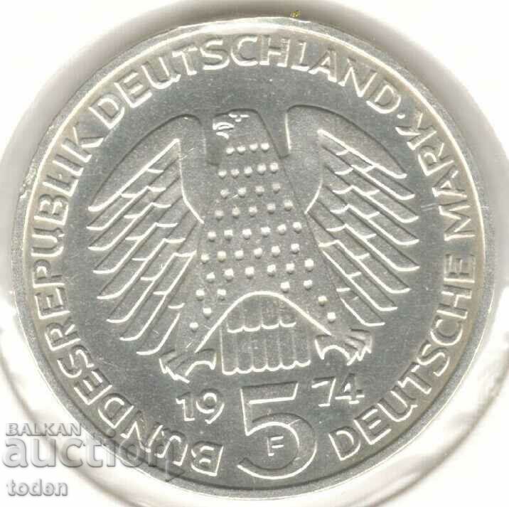 -Germania-5 Deutsche Mark-1974 F-KM# 138-Constituție-Argint cu preț € 12.78 | 25.00 BGN