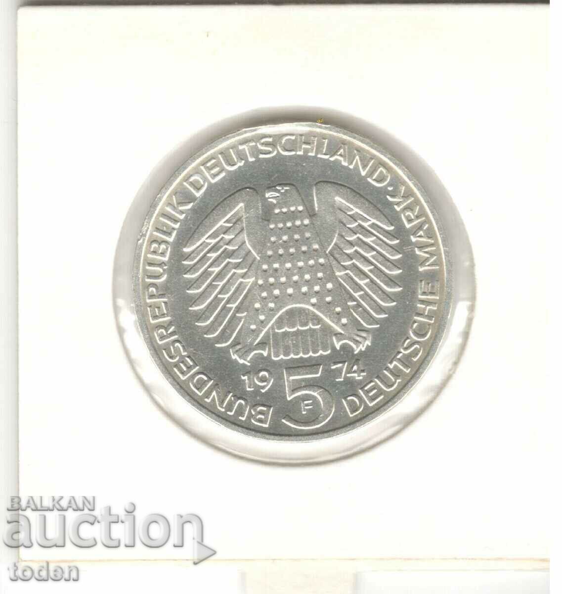 Livrarea -Germania-5 Deutsche Mark-1974 F-KM# 138-Constituție-Argint
