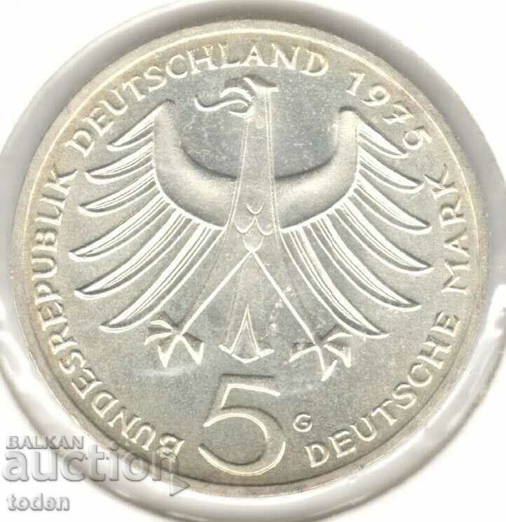 Germany-5 Deutsche Mark-1975 G-KM#143-Albert Schweitzer-Silv with price € 12.78 | 25.00 BGN
