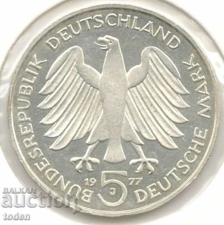 Germany-5 Deutsche Mark-1977 J-KM#145-Gauss-Silver с цена 25.00 лв. | € 12.78 Germany-5 Deutsche Mark-1977 J-KM#145-Gauss-Silver с цена 25.00 лв. | € 12.78