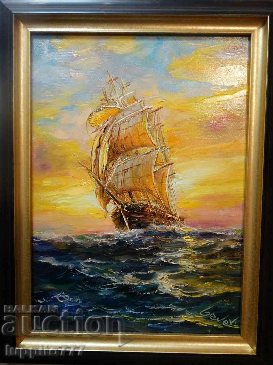 autor pictând pânză în ulei cu cadru artistul Dimitar Genev cu preț 1200.00 BGN | € 613.55