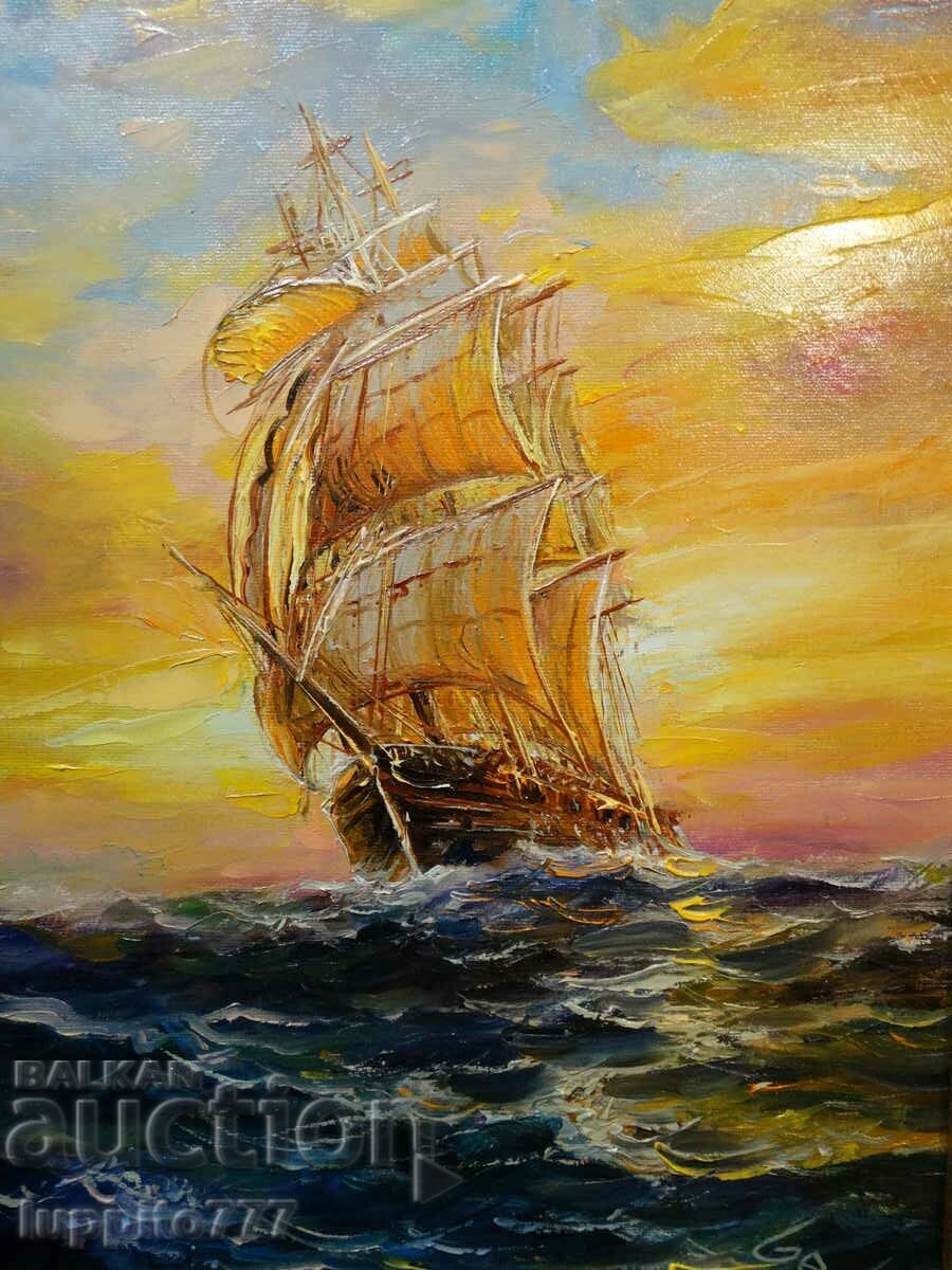 Licitație autor pictând pânză în ulei cu cadru artistul Dimitar Genev