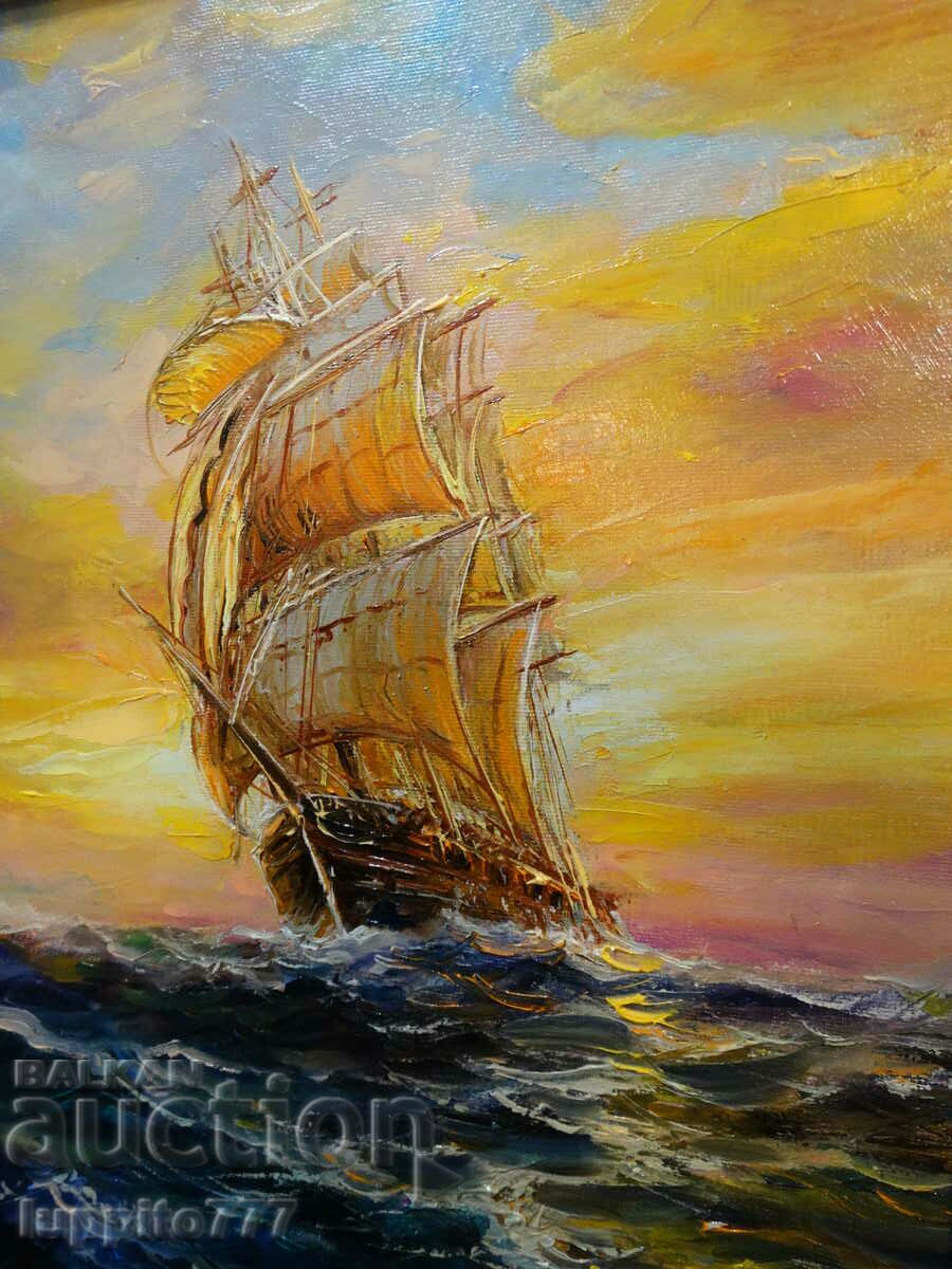 autor pictând pânză în ulei cu cadru artistul Dimitar Genev - 6