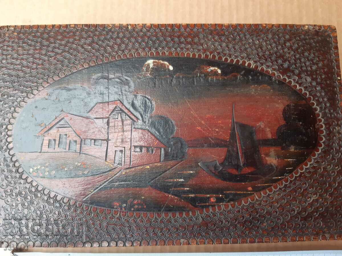 Old wooden painted and pyrographed box with price 10.00 BGN | € 5.11 Old wooden painted and pyrographed box with price 10.00 BGN | € 5.11