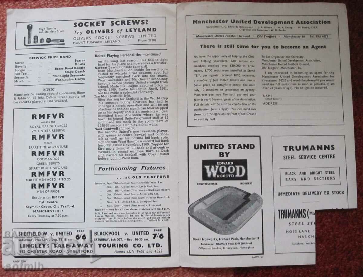 Livrarea program de fotbal Man United - Benfica 1962 Livrarea program de fotbal Man United - Benfica 1962