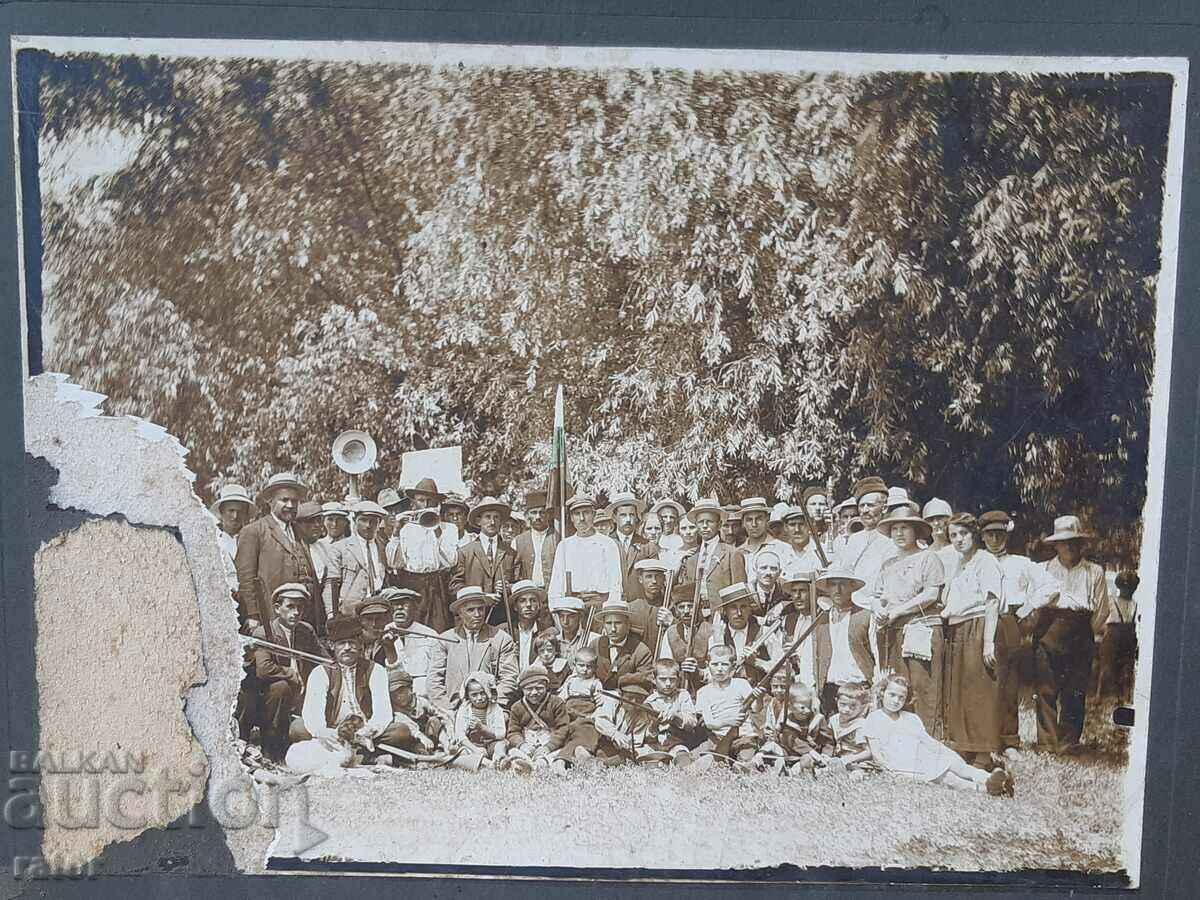 Old photo on cardboard - hunter, hunting party, rifles with price 10.00 BGN | € 5.11