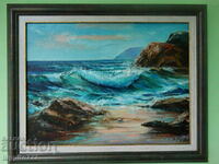 author painting oil canvas with frame
