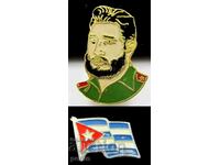 Стара кубинска  значка-Фидел Кастро-Оригинал-Подарък флаг