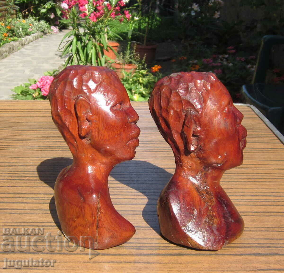 Auction set of old wooden figures statuettes man and woman Auction set of old wooden figures statuettes man and woman