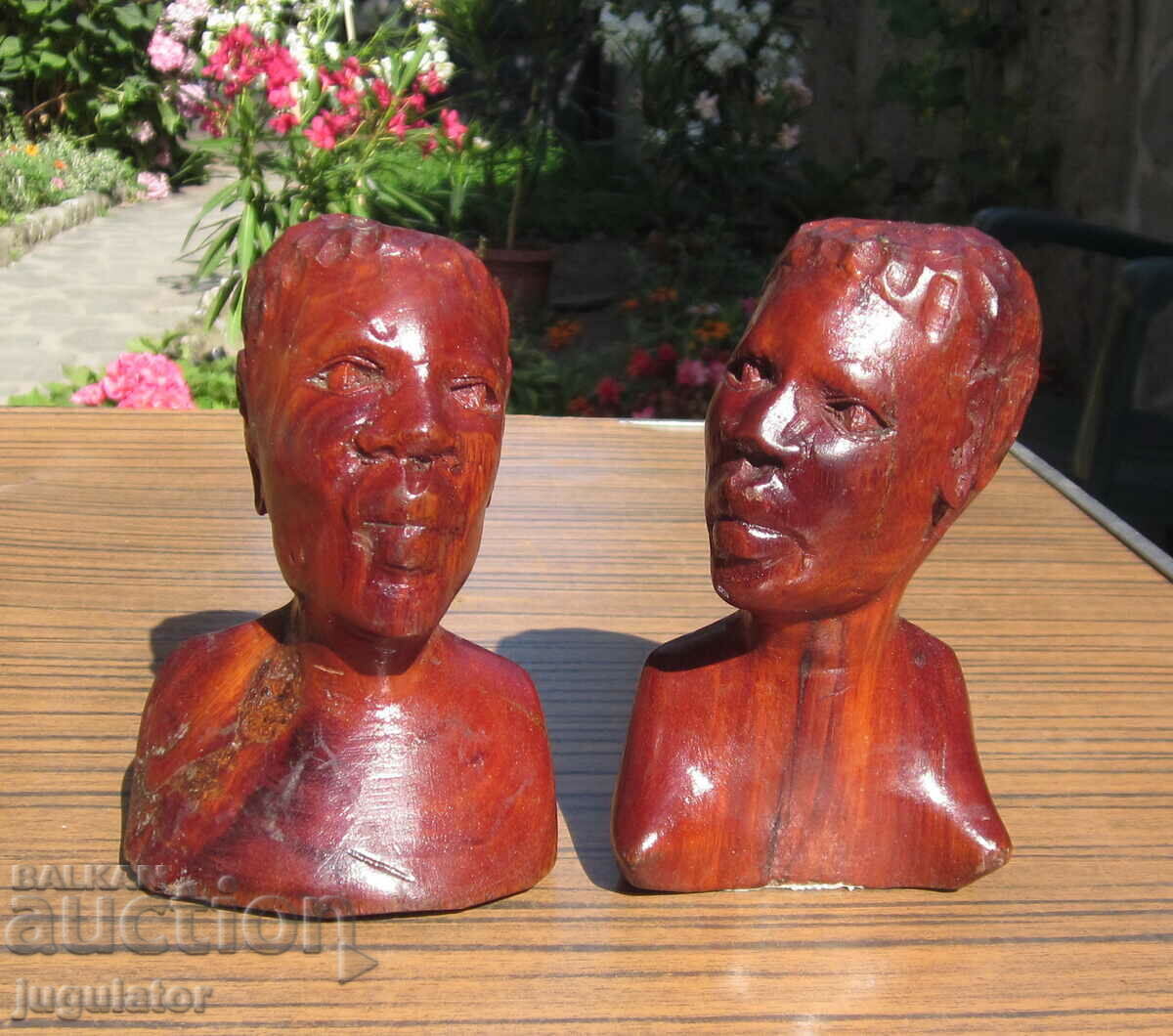 set of old wooden figures statuettes man and woman