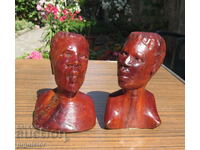 set of old wooden figures statuettes man and woman