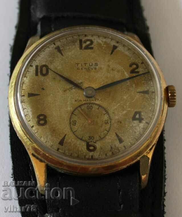 ВОЕНЕН ПОЗЛАТЕН МЪЖКИ ЧАСОВНИК-TITUS GENEVE