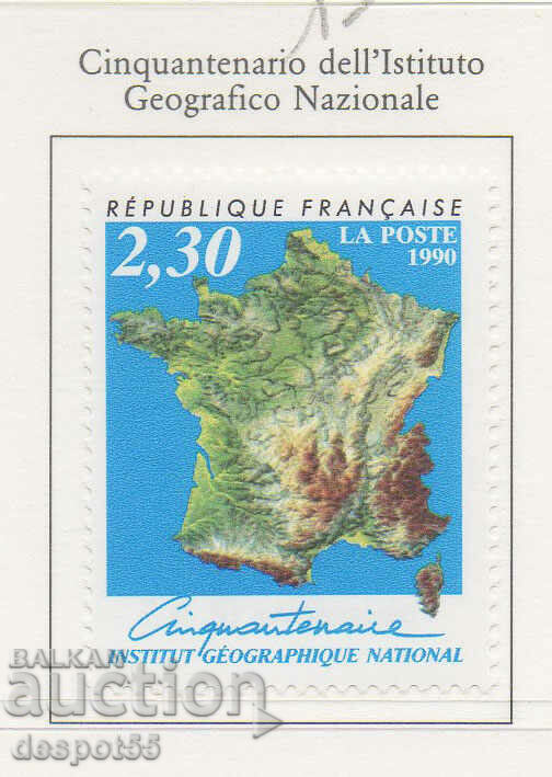 1990. France. 50 years of the National Geographical Institute.