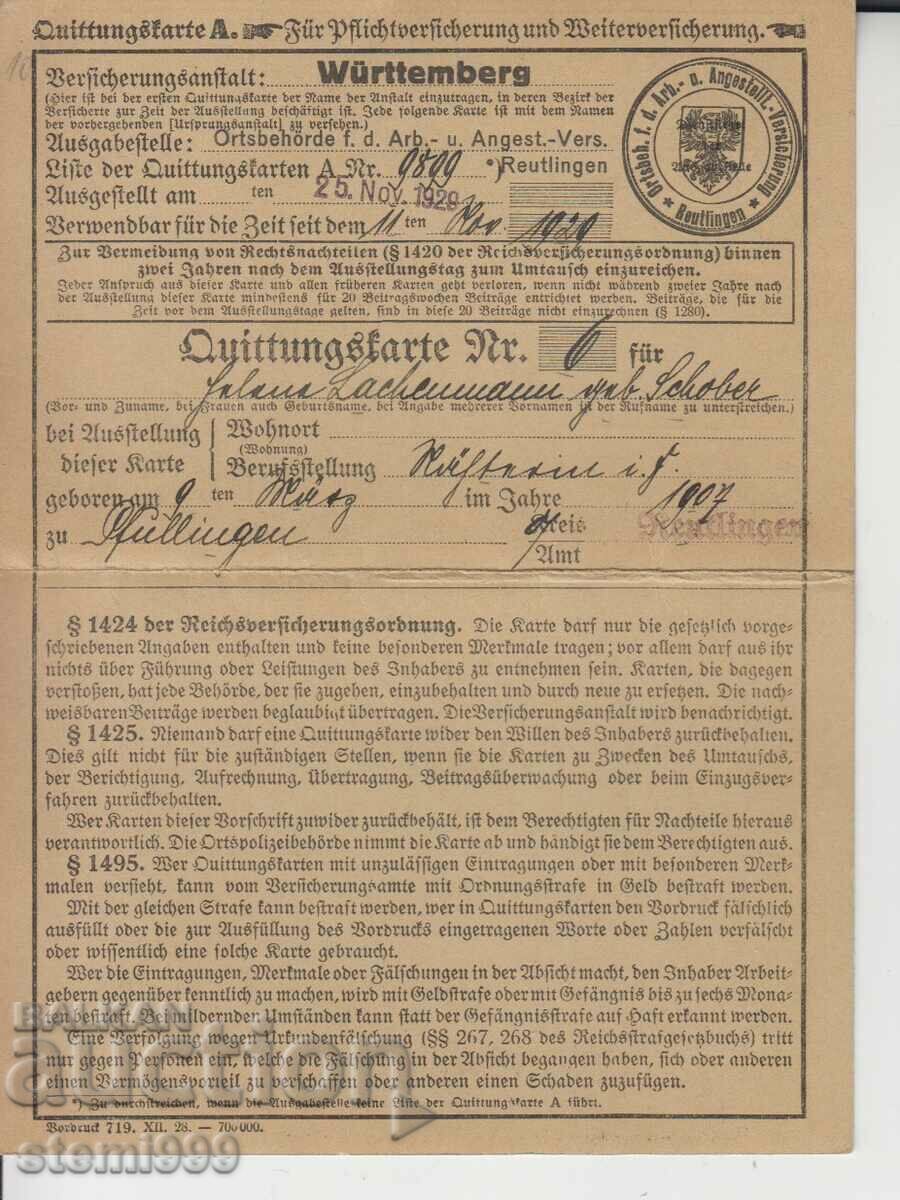 Стар документ 1929 г. Германия