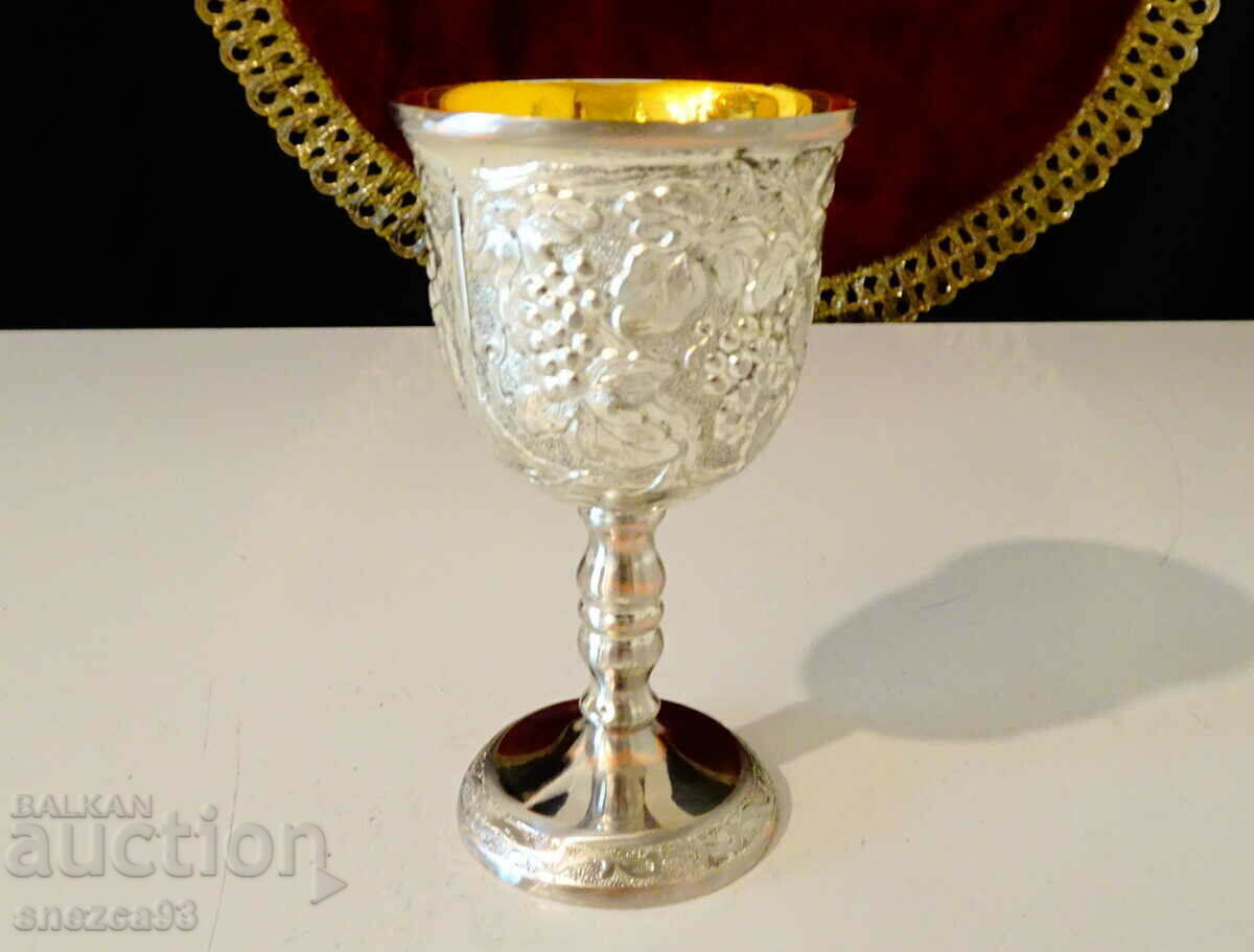Silver-plated cup with gilding, embossed vines. with price 29.00 BGN | € 14.83 Silver-plated cup with gilding, embossed vines. with price 29.00 BGN | € 14.83