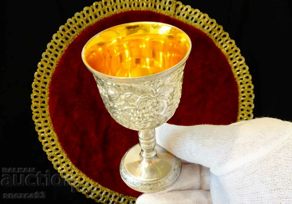 Auction Silver-plated cup with gilding, embossed vines. Auction Silver-plated cup with gilding, embossed vines.