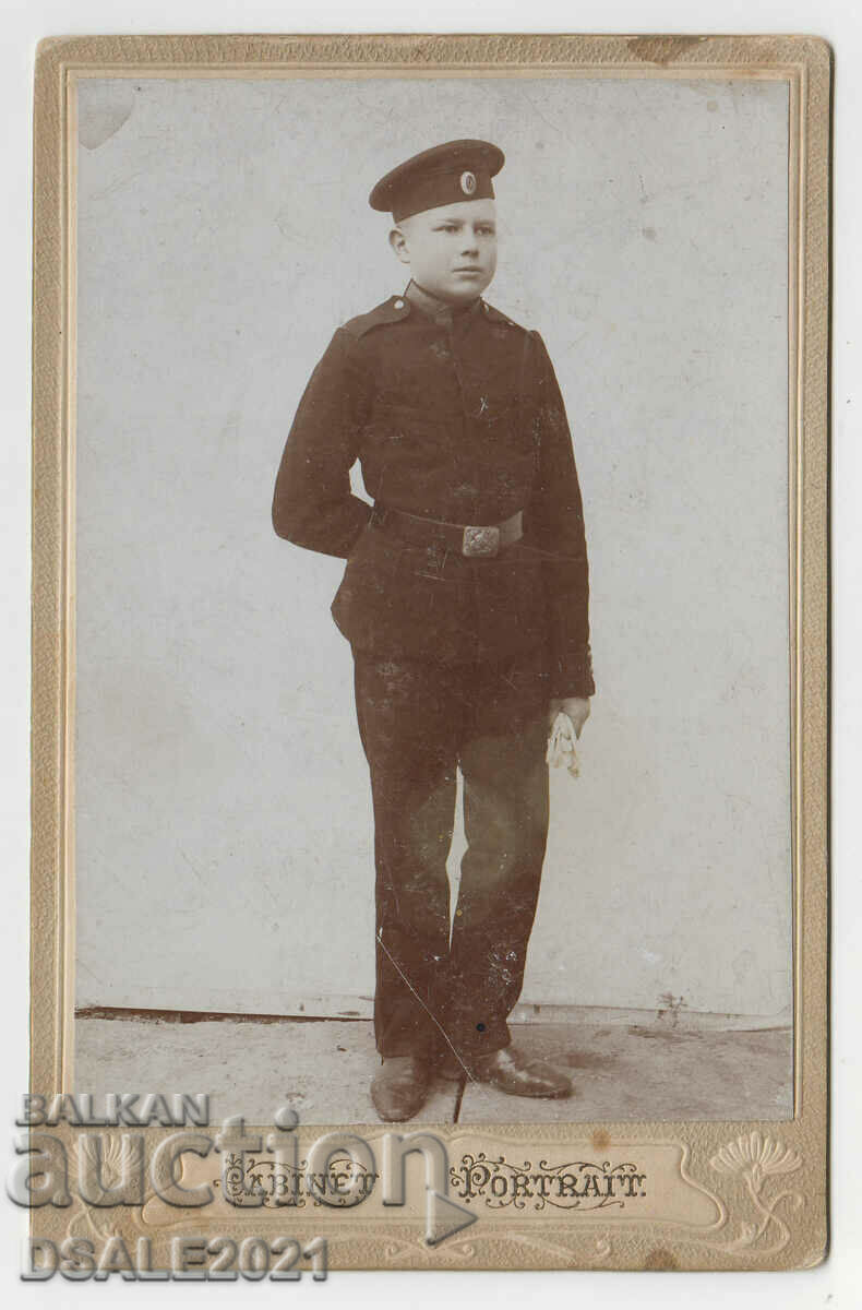 Снимка картон 1900 та момче юнкер кадет униформа /7925