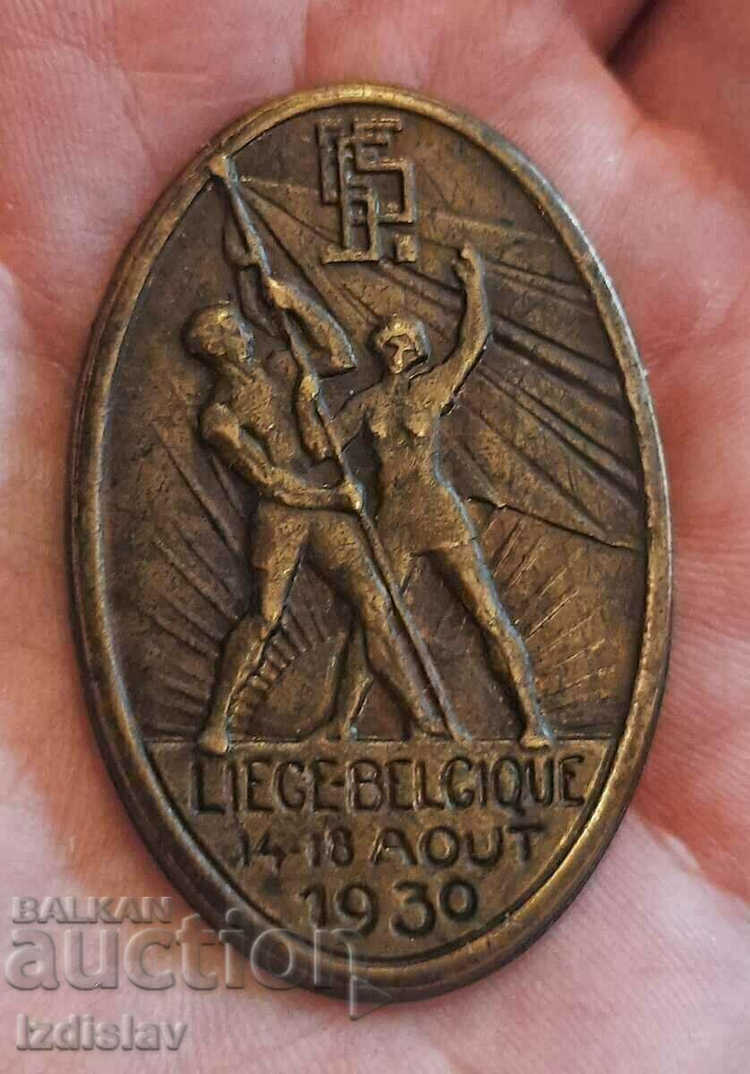 Licitație Insigna originală de propagandă germană Liege, Belgia 1930