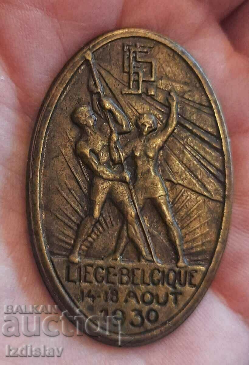 Original German propaganda badge Liege, Belgium 1930