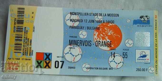 Bilet fotbal Paraguay - Bulgaria, 1998.