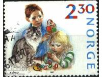 Marca ștampilată Children, Fauna Cat 1987 din Norvegia
