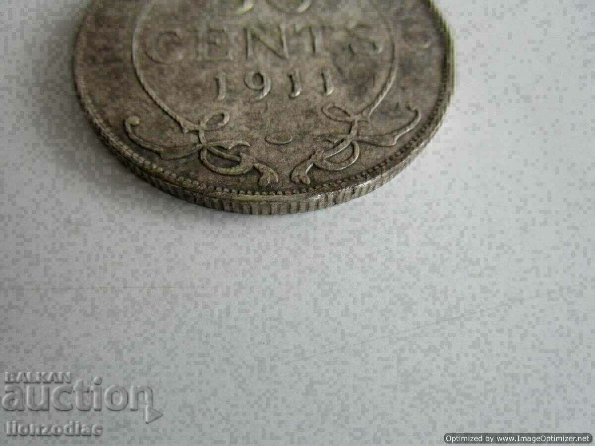 ❗Newfoundland 50 cents 1911-11.70 g silver sample 0.925 RRR❗ with price € 34.00 | 66.50 BGN