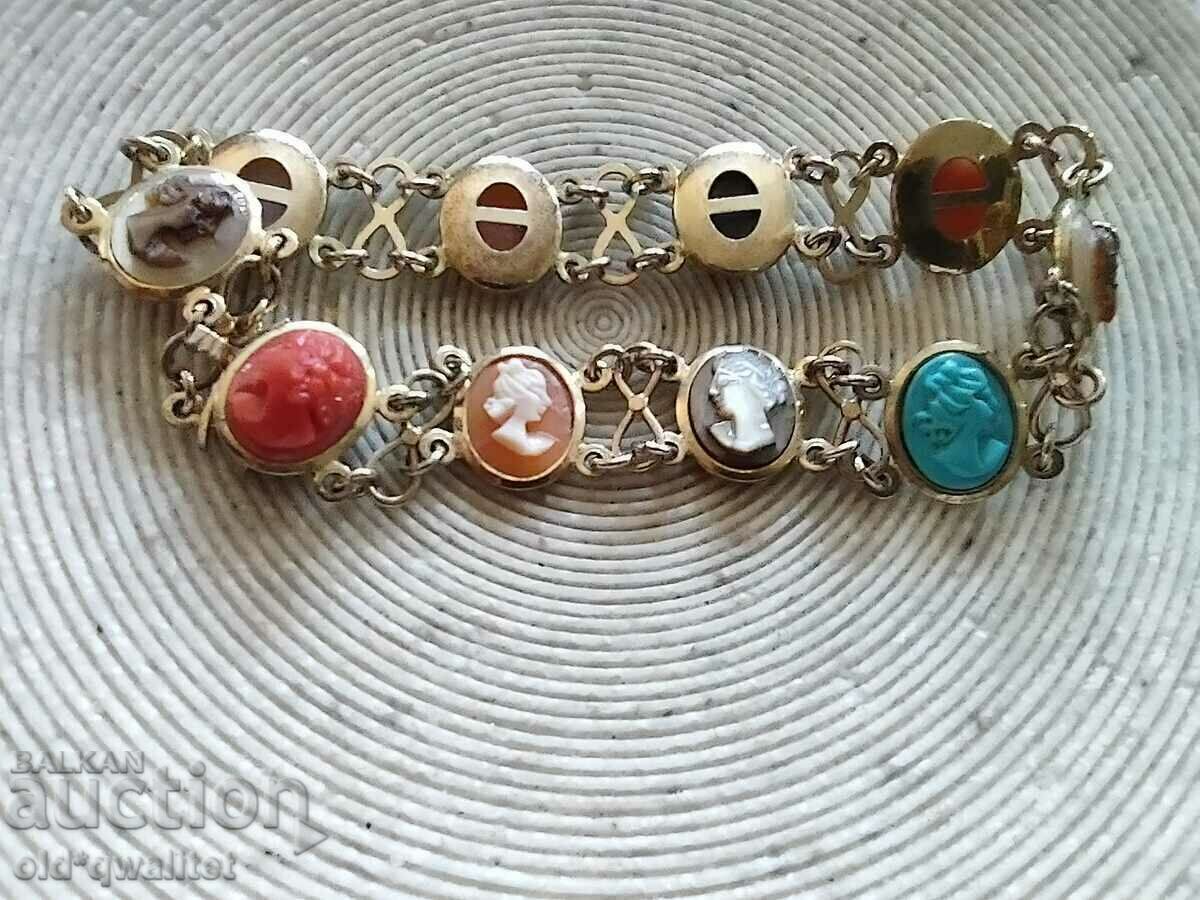 Attractive SILVER BRACELET with gold plating and Cameos - 5 Attractive SILVER BRACELET with gold plating and Cameos - 5