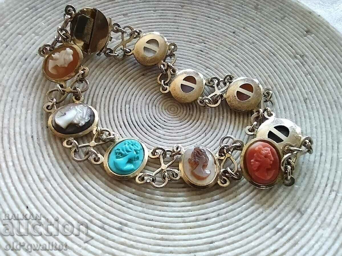 Attractive SILVER BRACELET with gold plating and Cameos - 6 Attractive SILVER BRACELET with gold plating and Cameos - 6