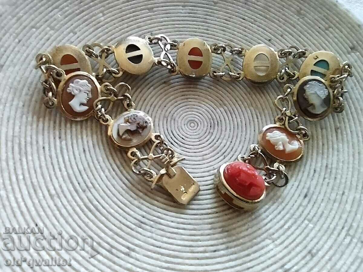 Attractive SILVER BRACELET with gold plating and Cameos - 7 Attractive SILVER BRACELET with gold plating and Cameos - 7