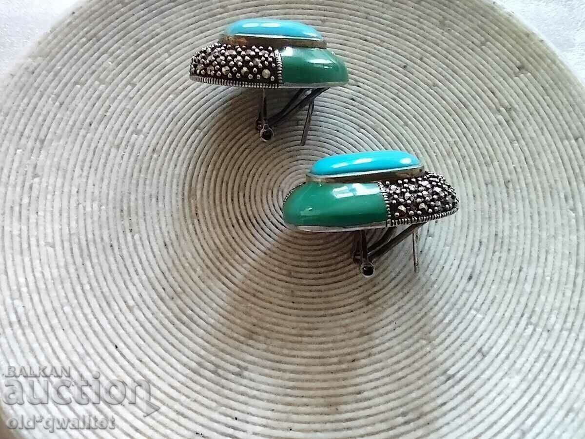 Auction Earrings, Silver 925, Marcasite, 3/2 cm, Enamel... ay ay ay Auction Earrings, Silver 925, Marcasite, 3/2 cm, Enamel... ay ay ay