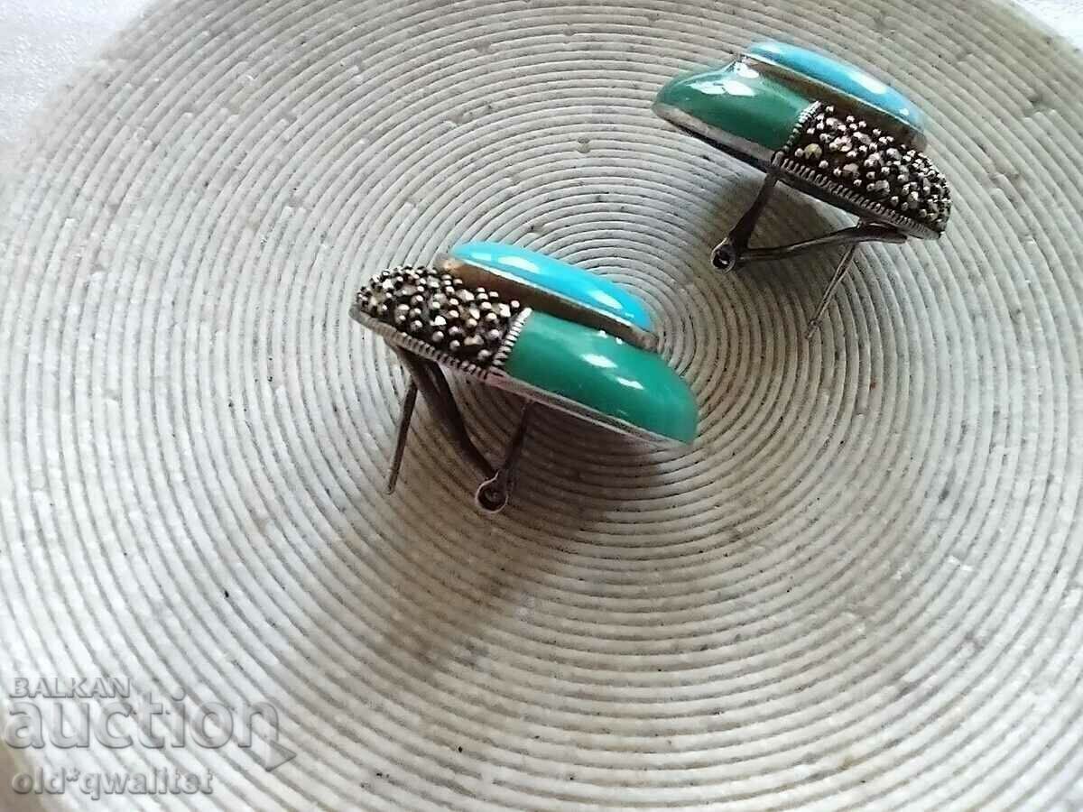 Earrings, Silver 925, Marcasite, 3/2 cm, Enamel... ay ay ay - 7 Earrings, Silver 925, Marcasite, 3/2 cm, Enamel... ay ay ay - 7