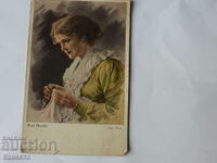 Стара картичка Момиче  от фронта цензура 1915 марка    К 362