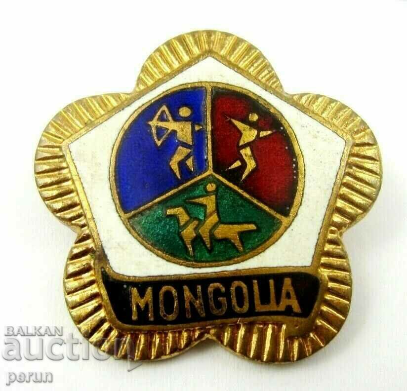 Стара монголска значка-Национални спортове-Емайл-Оригинал