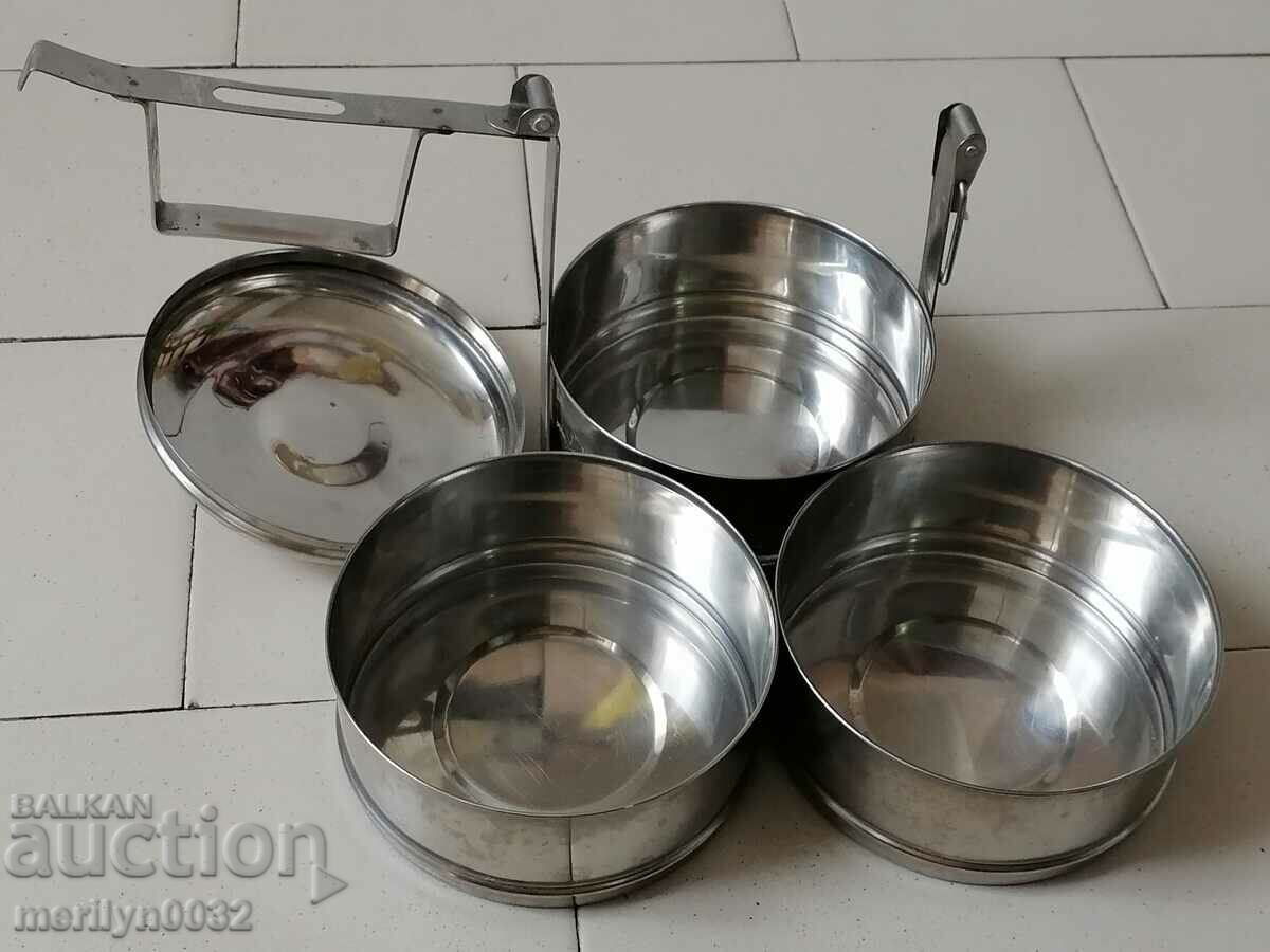 Feed pots 3 pieces of seferite metal container STAIN - 6 Feed pots 3 pieces of seferite metal container STAIN - 6