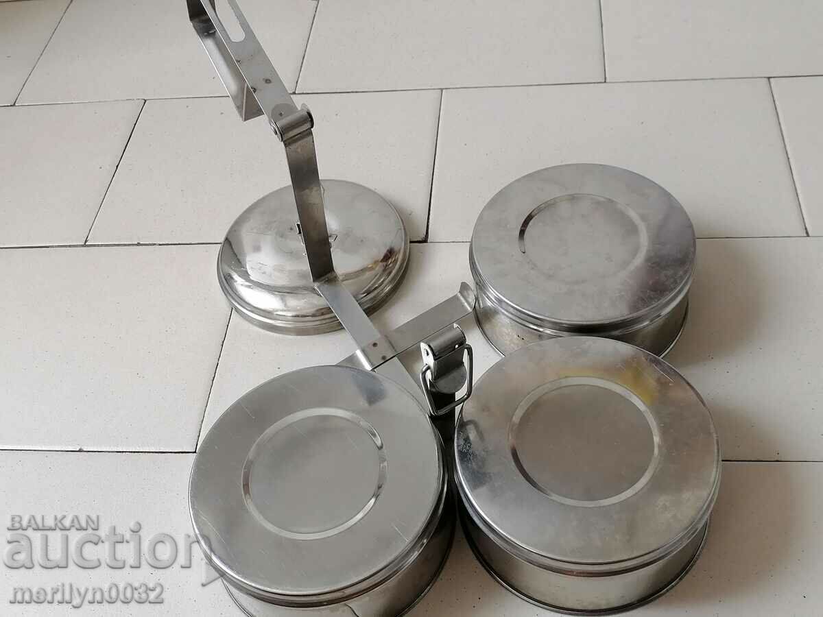 Feed pots 3 pieces of seferite metal container STAIN - 7 Feed pots 3 pieces of seferite metal container STAIN - 7