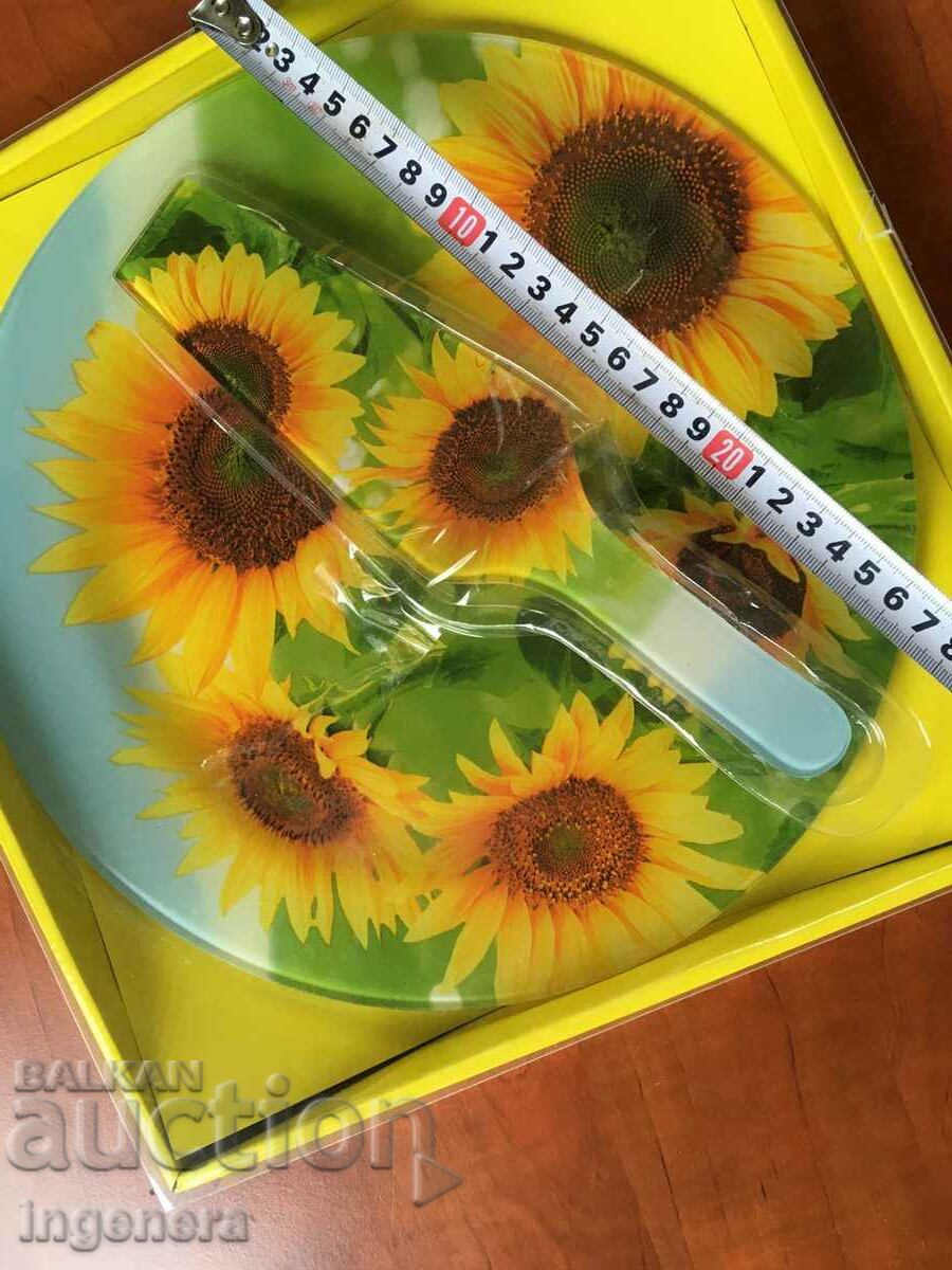 SUNFLOWER GLASS PLATE WITH CAKE SPAUL NEW