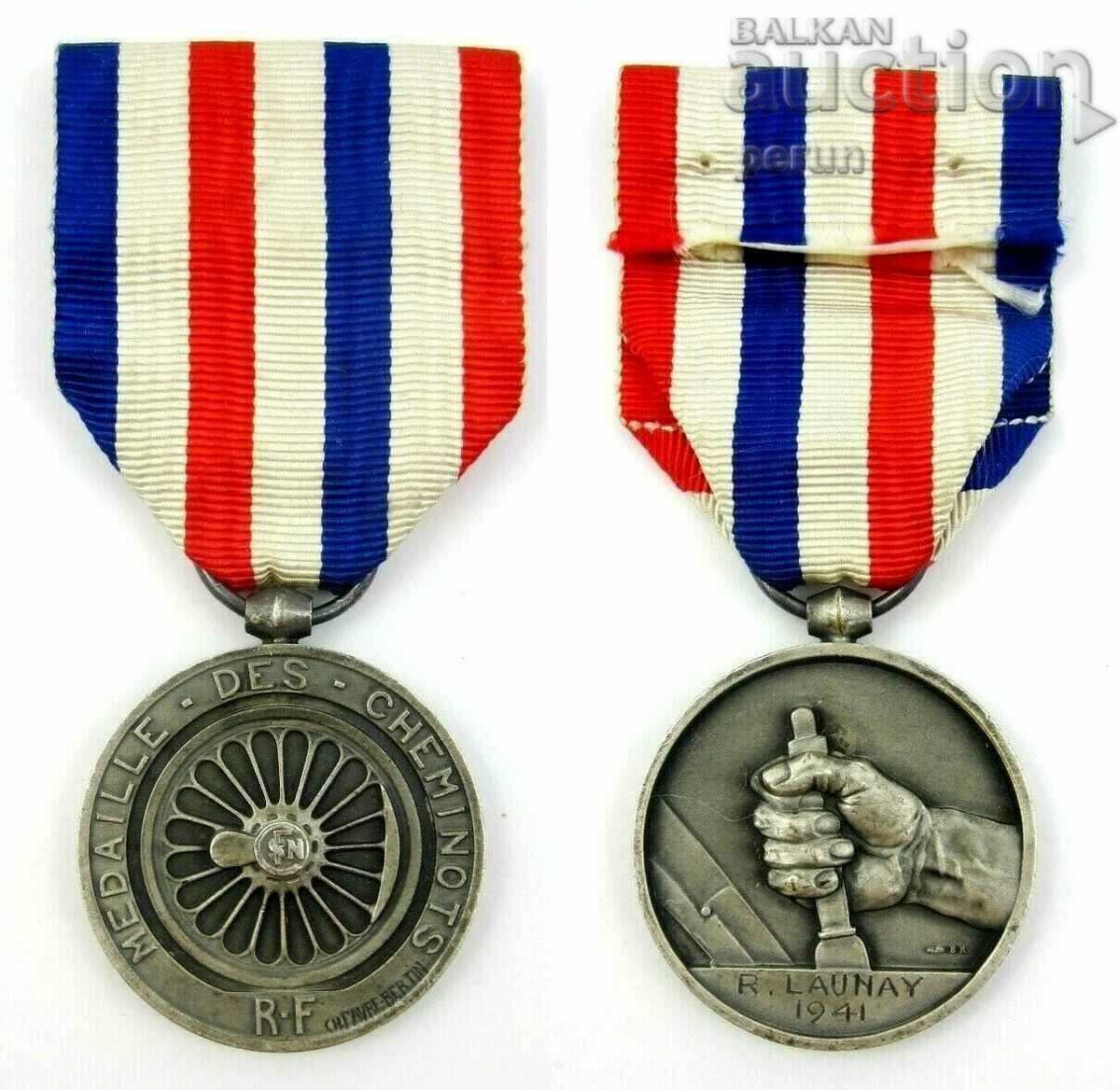 Τιμητικό Αργυρό Μετάλλιο Γαλλικών Σιδηροδρόμων-1941-Πρωτότυπο