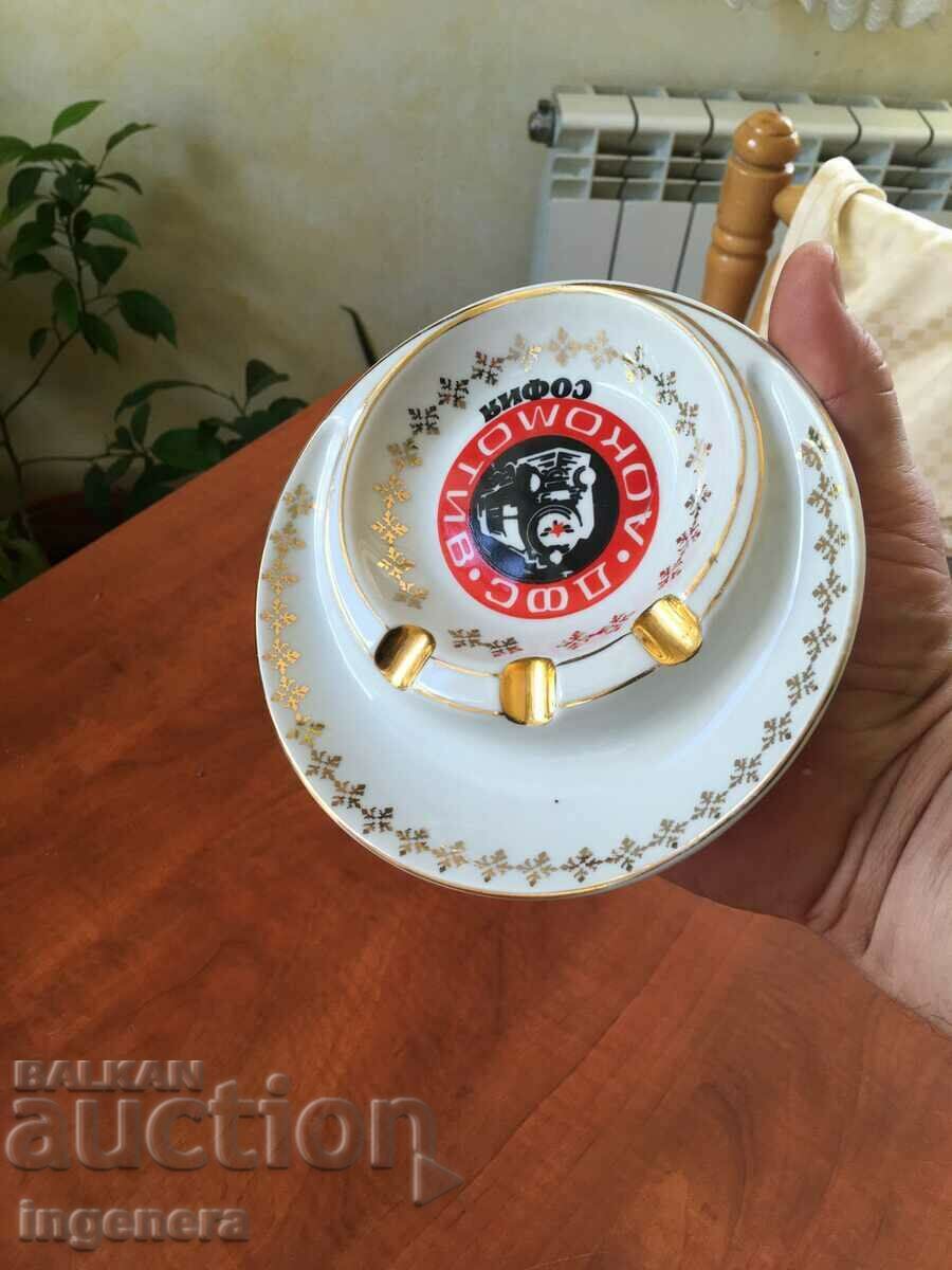 PORCELAIN ASHTRAY "LOCOMOTIVE-SOFIA" GOLD-PLATED BULGARIA - 5 PORCELAIN ASHTRAY "LOCOMOTIVE-SOFIA" GOLD-PLATED BULGARIA - 5