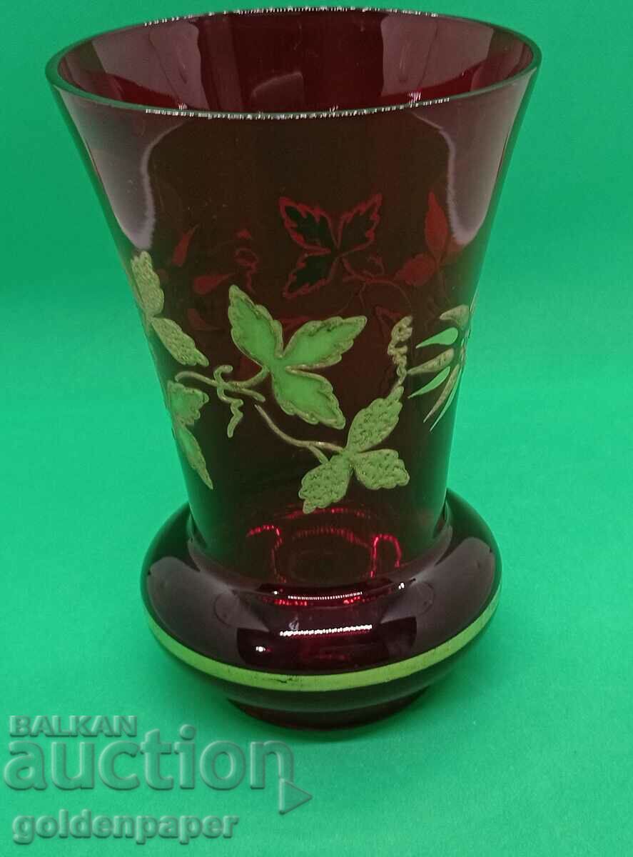 Red glass vase with gilding