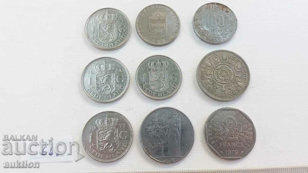 collection of 9 different Dutch, Italian, Greek coins